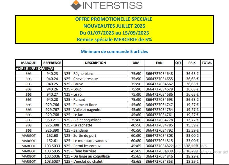 Accès catalogue toile à broder Brodstar