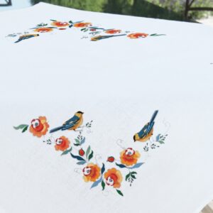 Surnappe à broder "Oiseaux d'Automne" - Mésanges et capucines | Brodélia