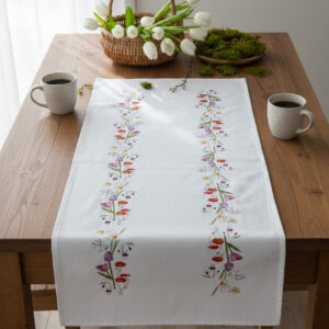 Surnappe à Broder - Motifs Guirlandes de Tulipes et Coquelicots  | Brodélia