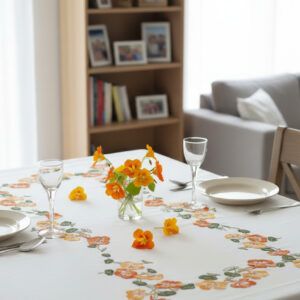 Nappe à broder "Capucines" – Guirlande Florale Ensoleillée | Margot Broderie