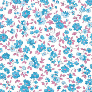 Coupon tissu 3x1,6 ml - Collection Privée - Fleurs ciel et rose