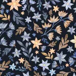 Coupon tissu 3x1,6 ml - Collection Privée - Floral bleu marine et beige