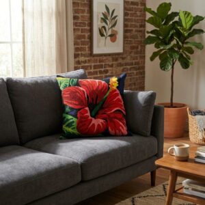 Embroidery Cushion Kit - SEG de PARIS - Red Hibiscus