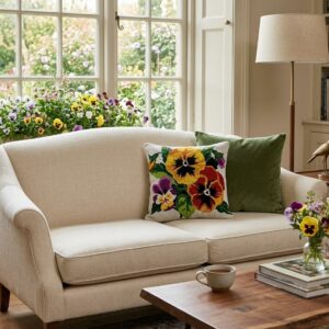 Embroidery Cushion Kit - SEG de PARIS - Multicolored Pansies