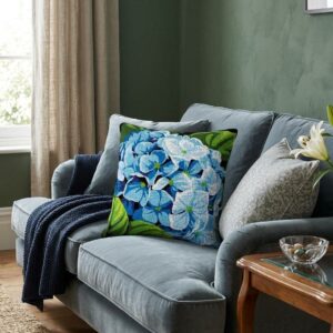 Embroidery Cushion Kit - SEG de PARIS - Blue Hydrangea