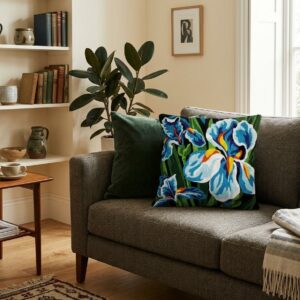 Margot de Paris Needlepoint Cushion Kit - Blue Iris | 100% Cotton - Made in France