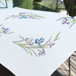 "Blue Irises" embroidery table overlay - Brodélia