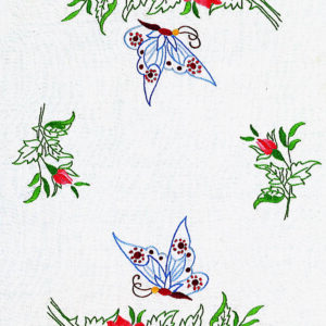 Red flowers and butterflies embroidery placemats - Margot Broderie
